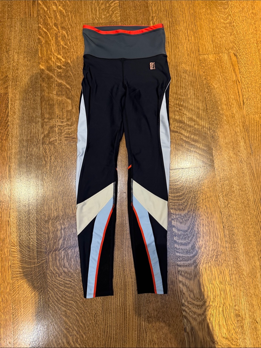P.E Nation Colorblock Leggings XS Black Gray Orange Mesh Athletic Activewear - Picture 2 of 9